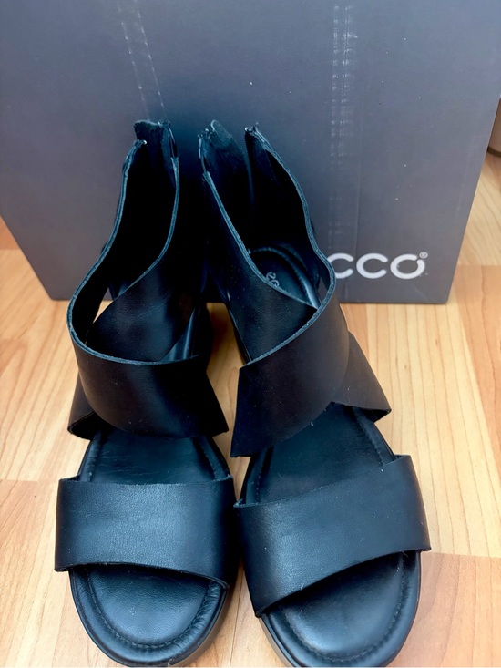 Ecco Shoes - ECCO Black Leather Back-Zip Platform Wedge Sandals size EU 37 US 6